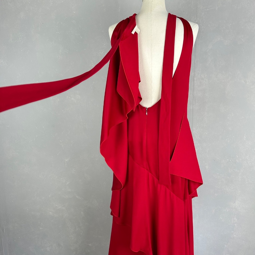 Antonio Berardi midi dress size 10 IT 46 red asymmetrical hem high neck ruffled - Picture 11 of 16